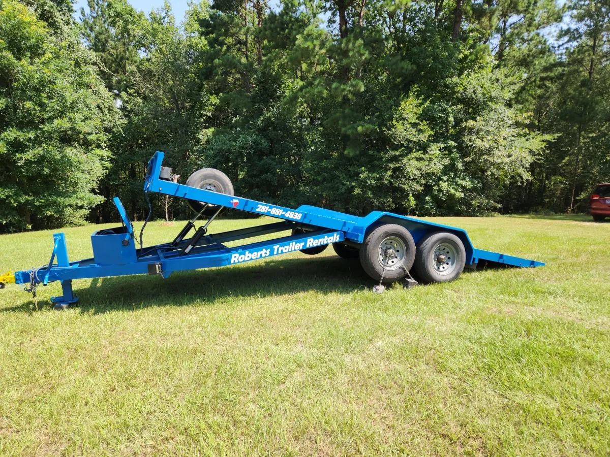 Blue tilt deck trailer thumbnail 3 - Car hauler equipment trailer