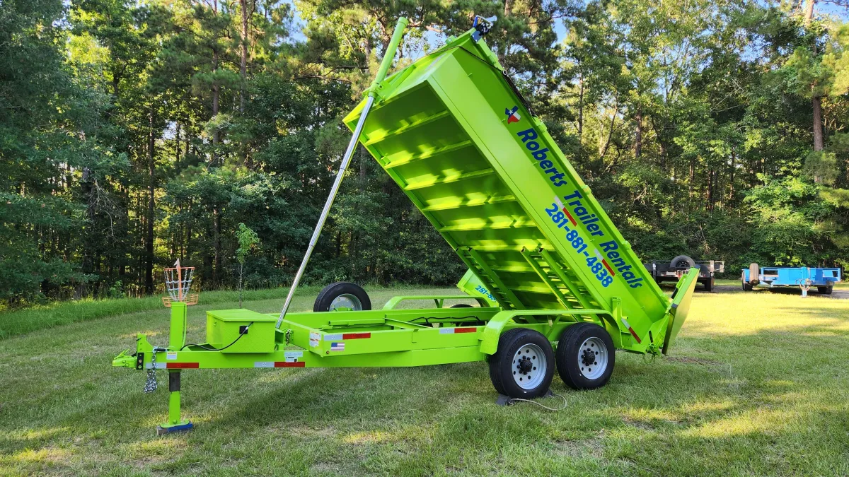 14ft Sweet Pea Texas Pride dump trailer rental Coldspring TX - 10000 lb hydraulic dump with tarp kit